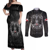 Personalized Greenland Viking Couples Matching Off Shoulder Maxi Dress and Long Sleeve Button Shirt Odin's Raven Legacy - Wonder Print Shop