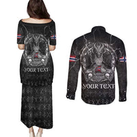Personalized Norway Viking Couples Matching Puletasi and Long Sleeve Button Shirt Odin's Raven Legacy - Wonder Print Shop