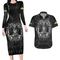 Personalized Sweden Viking Couples Matching Long Sleeve Bodycon Dress and Hawaiian Shirt Odin's Raven Legacy - Wonder Print Shop