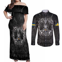 Personalized Sweden Viking Couples Matching Off Shoulder Maxi Dress and Long Sleeve Button Shirt Odin's Raven Legacy - Wonder Print Shop