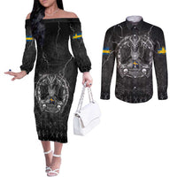 Personalized Sweden Viking Couples Matching Off The Shoulder Long Sleeve Dress and Long Sleeve Button Shirt Odin's Raven Legacy - Wonder Print Shop