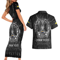 Personalized Sweden Viking Couples Matching Short Sleeve Bodycon Dress and Hawaiian Shirt Odin's Raven Legacy - Wonder Print Shop