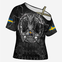 Personalized Sweden Viking Cross Shoulder Shirt Odin's Raven Legacy - Wonder Print Shop