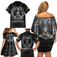Personalized Sweden Viking Family Matching Off Shoulder Short Dress and Hawaiian Shirt Odin's Raven Legacy - Wonder Print Shop