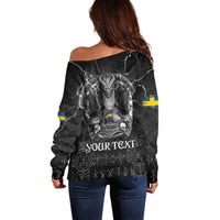 Personalized Sweden Viking Off Shoulder Sweater Odin's Raven Legacy - Wonder Print Shop