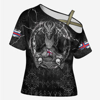 Personalized Faroe Islands Viking Cross Shoulder Shirt Odin's Raven Legacy - Wonder Print Shop