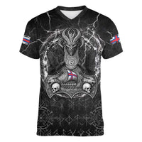 Personalized Faroe Islands Viking Women V-Neck T-Shirt Odin's Raven Legacy - Wonder Print Shop