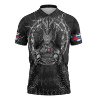 Personalized Faroe Islands Viking Zipper Polo Shirt Odin's Raven Legacy - Wonder Print Shop