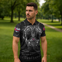 Personalized Faroe Islands Viking Zipper Polo Shirt Odin's Raven Legacy - Wonder Print Shop