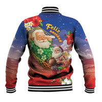 Dominican Republic Christmas Baseball Jacket Santa Relaxing On The Beach - Wonder Print Shop