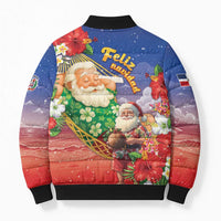 Dominican Republic Christmas Bomber Puffer Jacket Santa Relaxing On The Beach - Wonder Print Shop
