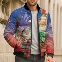 Dominican Republic Christmas Bomber Puffer Jacket Santa Relaxing On The Beach - Wonder Print Shop