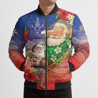 Dominican Republic Christmas Bomber Puffer Jacket Santa Relaxing On The Beach - Wonder Print Shop