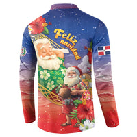 Dominican Republic Christmas Button Sweatshirt Santa Relaxing On The Beach - Wonder Print Shop