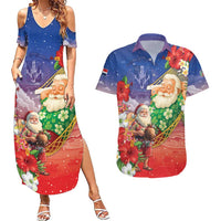 Dominican Republic Christmas Couples Matching Summer Maxi Dress and Hawaiian Shirt Santa Relaxing On The Beach - Wonder Print Shop