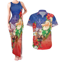 Dominican Republic Christmas Couples Matching Tank Maxi Dress and Hawaiian Shirt Santa Relaxing On The Beach - Wonder Print Shop