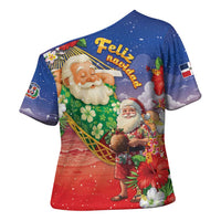 Dominican Republic Christmas Cross Shoulder Shirt Santa Relaxing On The Beach - Wonder Print Shop