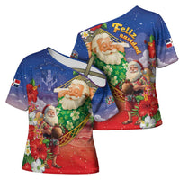 Dominican Republic Christmas Cross Shoulder Shirt Santa Relaxing On The Beach - Wonder Print Shop