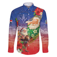 Dominican Republic Christmas Family Matching Long Sleeve Bodycon Dress and Hawaiian Shirt Santa Relaxing On The Beach - Wonder Print Shop
