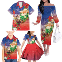 Dominican Republic Christmas Family Matching Off The Shoulder Long Sleeve Dress and Hawaiian Shirt Santa Relaxing On The Beach - Wonder Print Shop