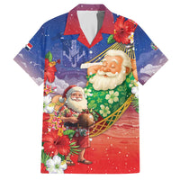 Dominican Republic Christmas Family Matching Off The Shoulder Long Sleeve Dress and Hawaiian Shirt Santa Relaxing On The Beach - Wonder Print Shop