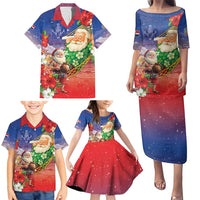 Dominican Republic Christmas Family Matching Puletasi and Hawaiian Shirt Santa Relaxing On The Beach - Wonder Print Shop