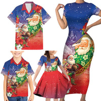 Dominican Republic Christmas Family Matching Short Sleeve Bodycon Dress and Hawaiian Shirt Santa Relaxing On The Beach - Wonder Print Shop