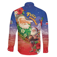 Dominican Republic Christmas Family Matching Short Sleeve Bodycon Dress and Hawaiian Shirt Santa Relaxing On The Beach - Wonder Print Shop