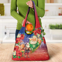 Dominican Republic Christmas Grocery Bag Santa Relaxing On The Beach - Wonder Print Shop