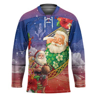 Dominican Republic Christmas Hockey Jersey Santa Relaxing On The Beach - Wonder Print Shop