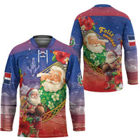 Dominican Republic Christmas Hockey Jersey Santa Relaxing On The Beach - Wonder Print Shop