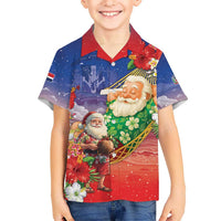 Dominican Republic Christmas Kid Hawaiian Shirt Santa Relaxing On The Beach - Wonder Print Shop