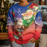 Dominican Republic Christmas Kid Ugly Christmas Sweater Santa Relaxing On The Beach - Wonder Print Shop