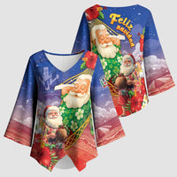 Dominican Republic Christmas Kimono Sleeve Blouse Santa Relaxing On The Beach - Wonder Print Shop