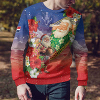 Dominican Republic Christmas Ugly Christmas Sweater Santa Relaxing On The Beach - Wonder Print Shop