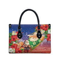 Dominican Republic Christmas Leather Bag Santa Relaxing On The Beach - Wonder Print Shop