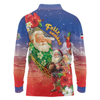 Dominican Republic Christmas Long Sleeve Polo Shirt Santa Relaxing On The Beach - Wonder Print Shop