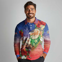 Dominican Republic Christmas Long Sleeve Polo Shirt Santa Relaxing On The Beach - Wonder Print Shop