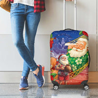 Dominican Republic Christmas Luggage Cover Santa Relaxing On The Beach - Wonder Print Shop