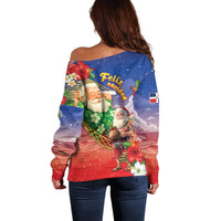 Dominican Republic Christmas Off Shoulder Sweater Santa Relaxing On The Beach - Wonder Print Shop