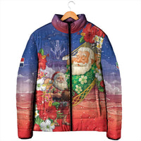 Dominican Republic Christmas Padded Jacket Santa Relaxing On The Beach - Wonder Print Shop