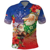Dominican Republic Christmas Polo Shirt Santa Relaxing On The Beach - Wonder Print Shop