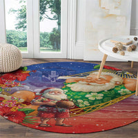 Dominican Republic Christmas Round Carpet Santa Relaxing On The Beach - Wonder Print Shop