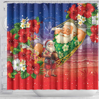 Dominican Republic Christmas Shower Curtain Santa Relaxing On The Beach - Wonder Print Shop