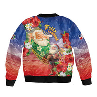 Dominican Republic Christmas Sleeve Zip Bomber Jacket Santa Relaxing On The Beach - Wonder Print Shop
