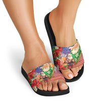Dominican Republic Christmas Slide Sandals Santa Relaxing On The Beach - Wonder Print Shop