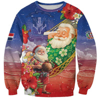 Dominican Republic Christmas Sweatshirt Santa Relaxing On The Beach - Wonder Print Shop