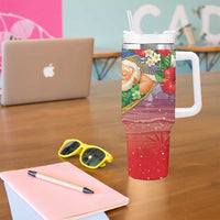 Dominican Republic Christmas Tumbler With Handle Santa Relaxing On The Beach - Wonder Print Shop