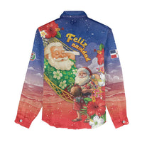 Dominican Republic Christmas Women Casual Shirt Santa Relaxing On The Beach - Wonder Print Shop