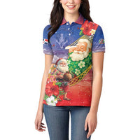 Dominican Republic Christmas Women Polo Shirt Santa Relaxing On The Beach - Wonder Print Shop
